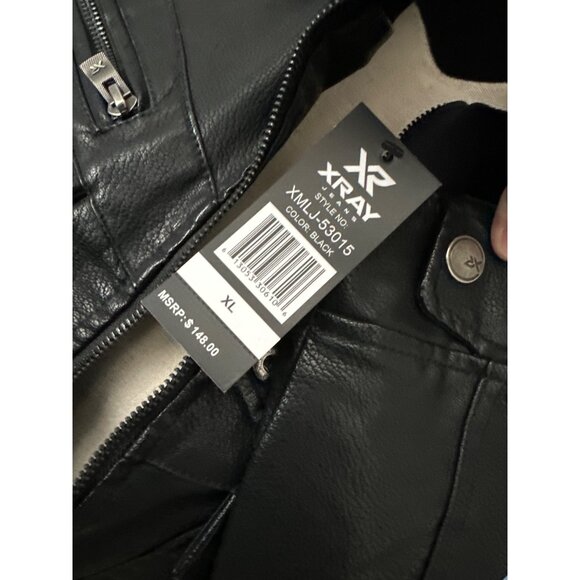 NWT X-RAY Black Jacket Leather PU Grainy Hooded Faux Shearling Lining  Pocket XL - Picture 6 of 9